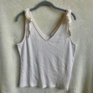 J.Crew Cream Ribbed V-Neck Sleeveless Tank Top Bow Shoulders Cotton Blend Sz XL